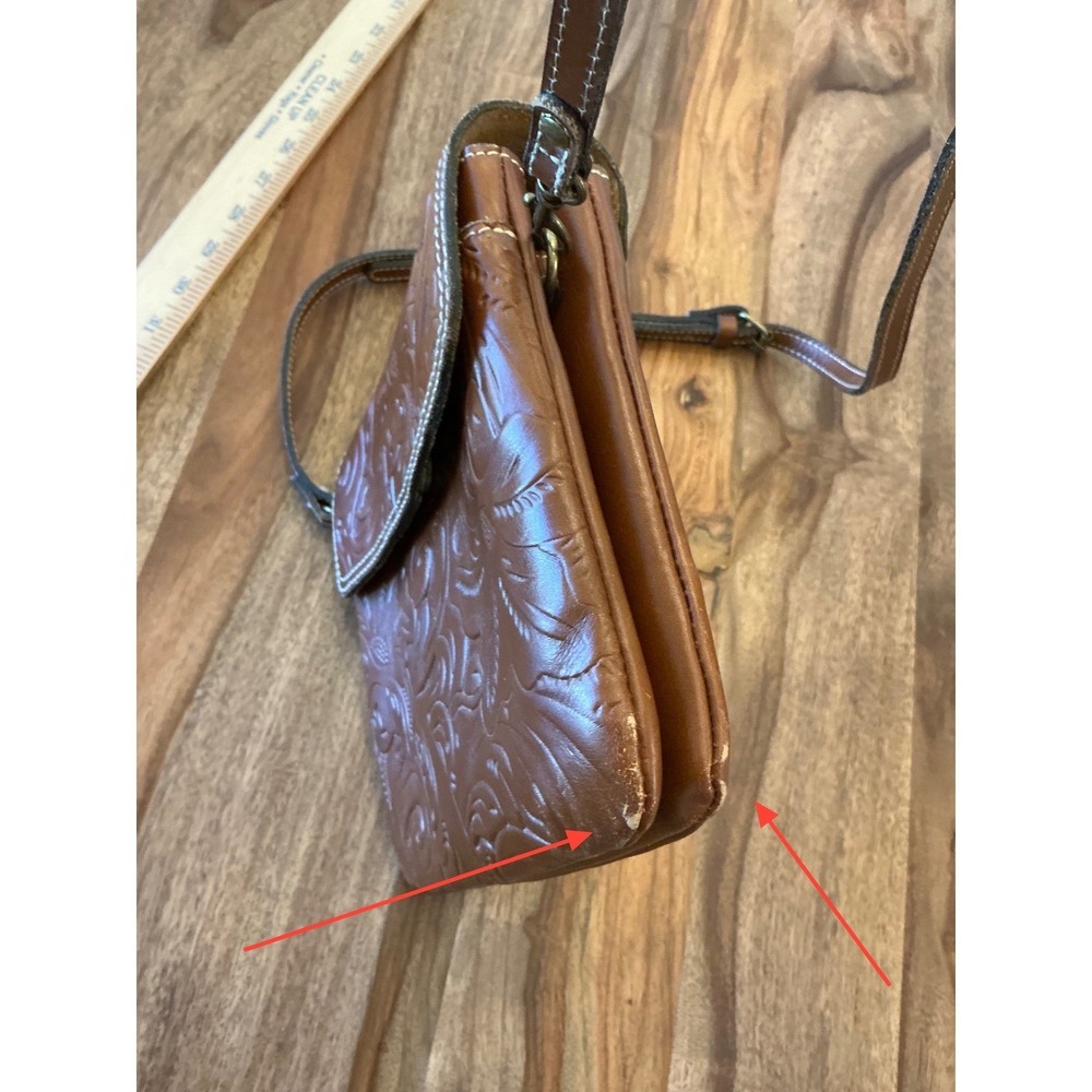Patricia Nash Balluri Tooled Leather Crossbody Bag Cognac Floral Embossed Brown - Picture 8 of 15